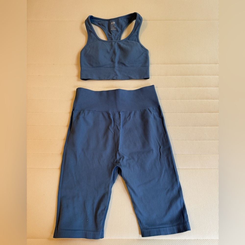 Ribbed Blue Active Top & Shorts Set